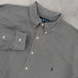 Ralph Lauren Mens Gingham Button Down Shirt Black White Classic Fit Size XLT